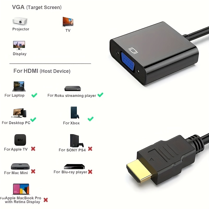 Priključak za HDTV u VGA adapteru, pozlaćeni priključak za HDTV u VGA adapteru (muški na ženski) za računar, desktop, laptop, PC, monitor, projektor, HDTV, Chromebook, Raspberry Pi, Roku, Xbox i još mnogo toga