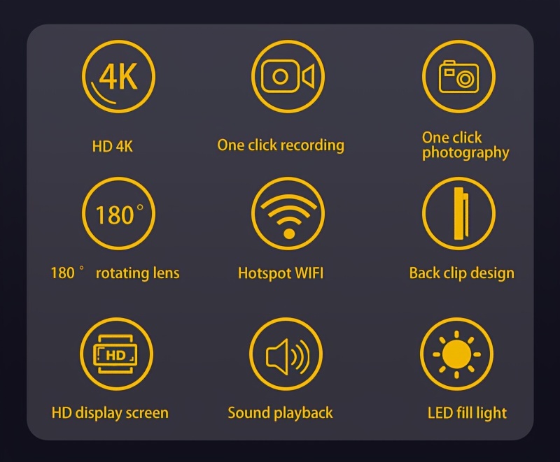 Ultra HD 4K Akciona Kamera sa Objektivom koji se Rotira 180°, Kompaktna Kamera sa Bežičnim Wifi Ekranom, Nosiva Kamera sa Štipaljkom, Idealna za Sportove na Otvorenom i Biciklizam.