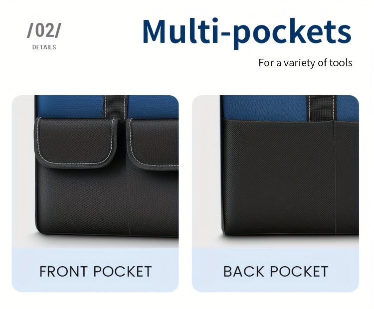 Izdržljiva torba za alat sa širokim otvorom - Dugotrajni poliester, više pregrada i džepova za skladištenje alata, nošenje i organizovanje, idealna za muškarce, bez potrebe za montažom
