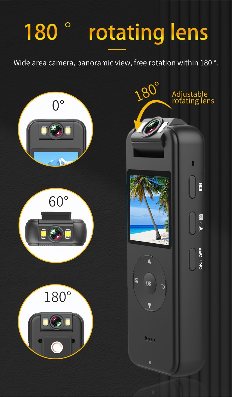 Ultra HD 4K Akciona Kamera sa Objektivom koji se Rotira 180°, Kompaktna Kamera sa Bežičnim Wifi Ekranom, Nosiva Kamera sa Štipaljkom, Idealna za Sportove na Otvorenom i Biciklizam.