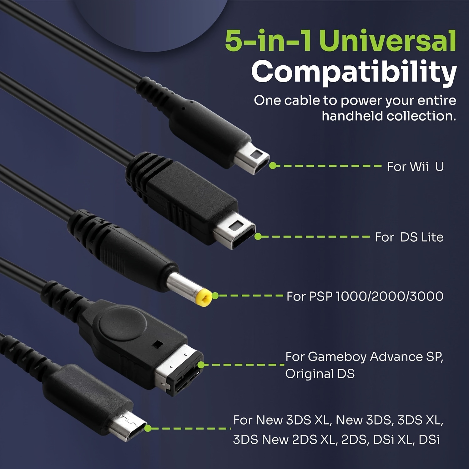 Jedan na Pet USB Punjači Kabl Pogodni za Wii U/Nintendo DS Lite/2DS/3DS/Gameboy Advanced SP/PSP | Kompatibilno sa Svim XL/LL Modelima | Brzi Punjač za Više Uređaja