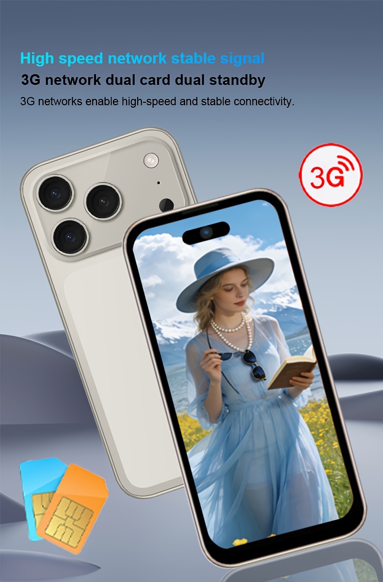 Kompaktni Mini Telefon sa Dodirnim Ekranom | Dual SIM 3G Pametni Telefon | 2000mAh Veliki Kapacitet Baterije | 2+16GB | HD Ekran za Superiornu Kvalitetu Slike, Tanak Dizajn za Estetiku i Prenosivost, Lagano i Tanko Telo sa Udobnim Držanjem, Lako za Nošenje, Idealno kao Rezervni Telefon, Studentski