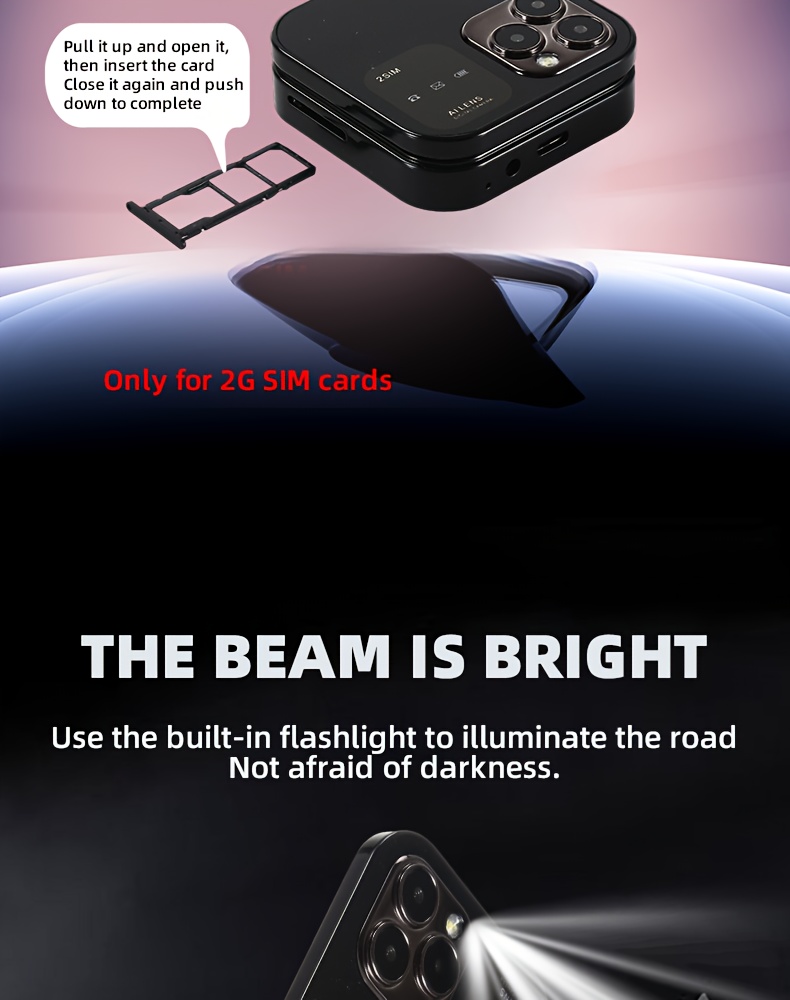 Mini 2G Flip Telefon, Dual SIM Dual Standby, Dostupan u Više Boja. Funkcije uključuju Pozivanje, Muziku, Tekstovanje i Vreme Čekanja od 150 Sati. Ima Funkciju Lampe, Lak je za Nošenje i Pogodan je za Aktivnosti na Otvorenom, Kampovanje.