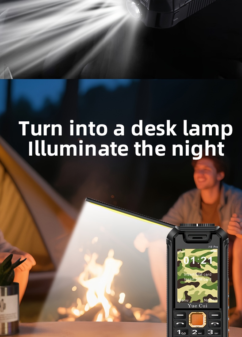 Telefon sa 2G mrežom i ultra-dugim trajanjem baterije, podržava osvetljenje/minijaturni ventilator/punjenje/rezervni telefon, prenosivi mobilni telefon za hitne slučajeve na otvorenom, telefon za kampovanje, dizajn velikog zvučnika, jak zvuk, dug vremenski period mirovanja, pogodan za aktivnosti na otvorenom