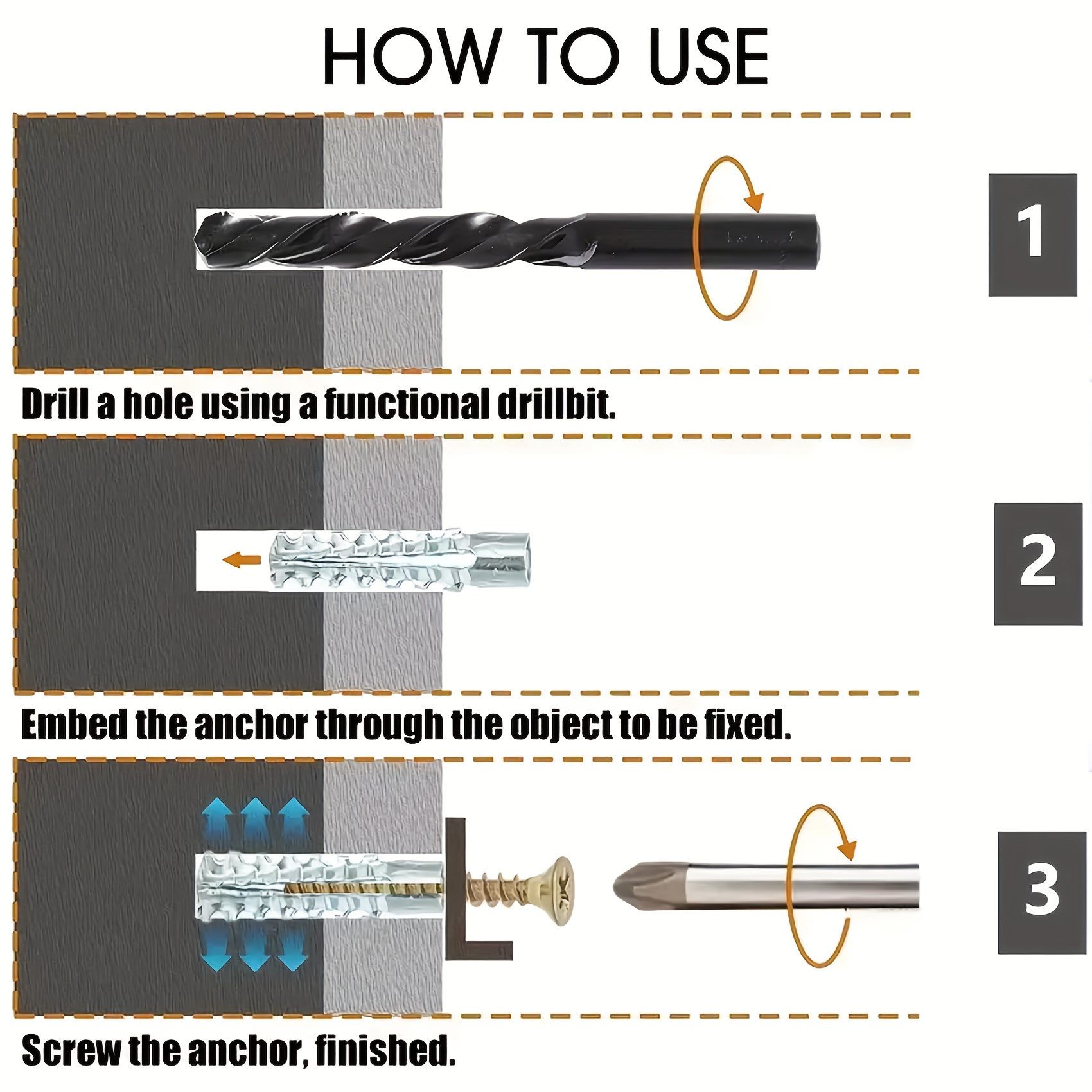 Setovi od 5/50/200 metalnih zupčastih ekspanzionih cevi sa samoreznim šrafovima za bušenje cevi, utikači za betonske zidove, sidra, kompleti vijaka, metalne zupčaste ekspanziono cevi sa samoreznim šrafovima - izdržljivi, visokočvrsti šrafovi, pogodni za betonske zidove