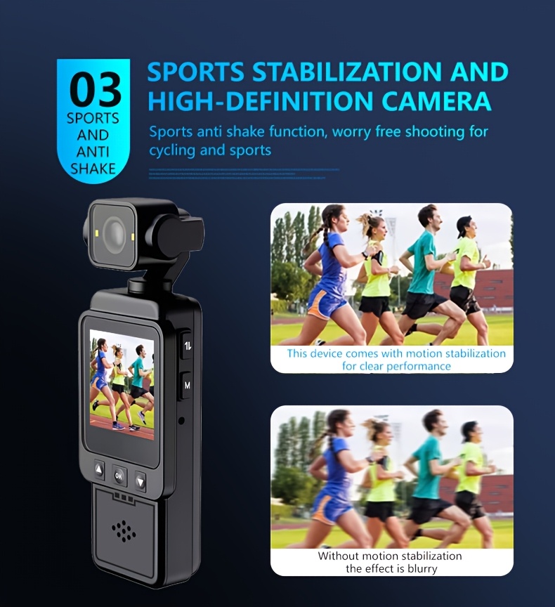 Lakša bezžična kamera, 1080P prenosiva akciona kamera, ugrađeni WiFi, HD ekran od 3.91cm, rotirajući objektiv od 180 stepeni, edno-dugme snimanje, antivibracioni sistem, mobilni WiFi i baterija od 1000mAh, kompaktan dizajn, za avanturere na otvorenom