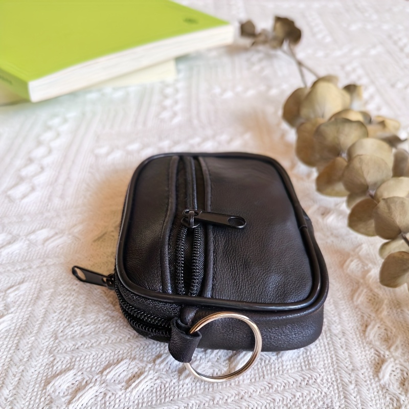 Muški novčanik od prave kože, malog kvadratnog oblika, minimalistički dizajn, novčanik za sitan novac, držač kartica sa patent zatvaračem.