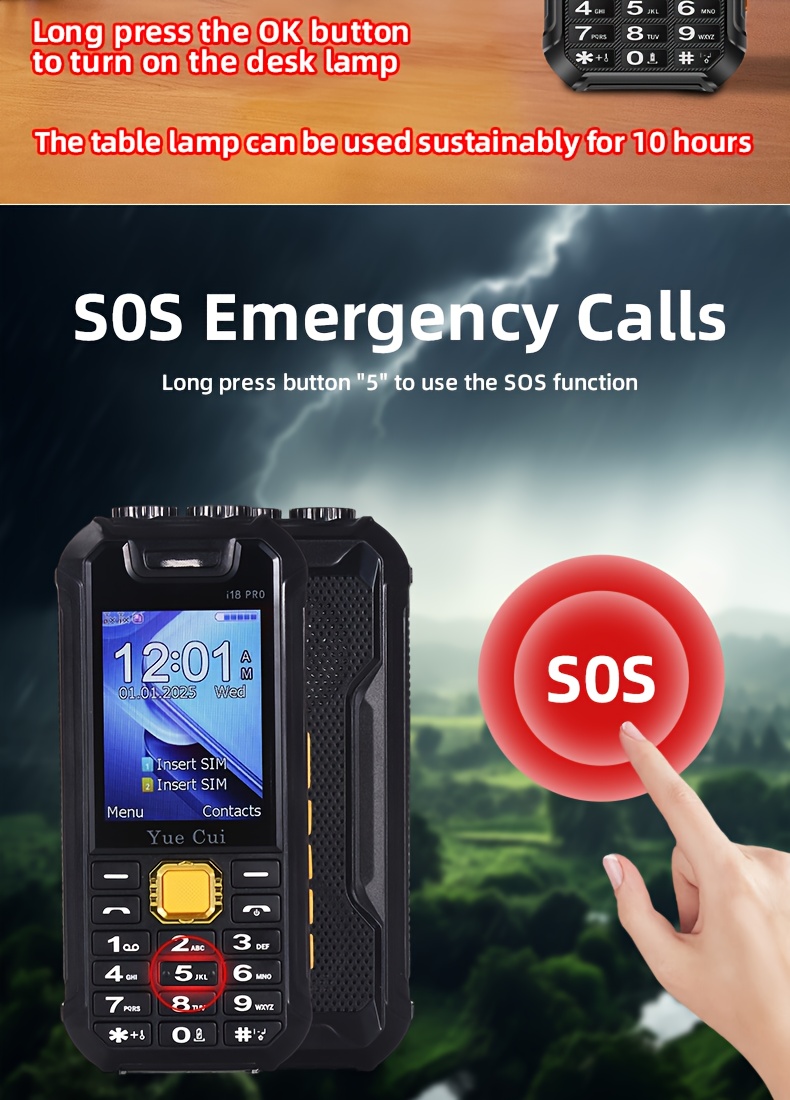 Telefon sa 2G mrežom i ultra-dugim trajanjem baterije, podržava osvetljenje/minijaturni ventilator/punjenje/rezervni telefon, prenosivi mobilni telefon za hitne slučajeve na otvorenom, telefon za kampovanje, dizajn velikog zvučnika, jak zvuk, dug vremenski period mirovanja, pogodan za aktivnosti na otvorenom