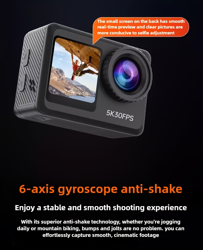 5K 30FPS Sportska Kamera sa EIS Anti-Shake, 2 x 1350mAh Baterije, 15 Dodataka, 30m, WIFI, Rotirajući Ekran Osetljiv na Dodir, Kontrola Aplikacijom za Telefon, Fotografija i Video za Ekstremne Izazove na Otvorenom