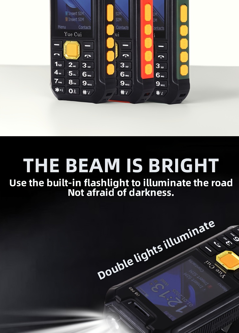Telefon sa 2G mrežom i ultra-dugim trajanjem baterije, podržava osvetljenje/minijaturni ventilator/punjenje/rezervni telefon, prenosivi mobilni telefon za hitne slučajeve na otvorenom, telefon za kampovanje, dizajn velikog zvučnika, jak zvuk, dug vremenski period mirovanja, pogodan za aktivnosti na otvorenom