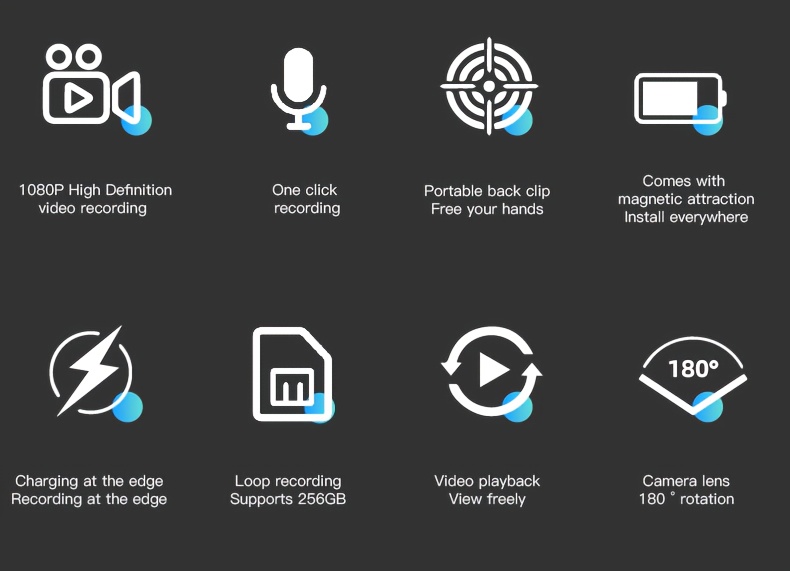 4K nadograđena ultra visokodefinisana sportska kamera, prenosiva kamera, pametna kamera, ljudska telo kamera | bežični WiFi hotspot, 180° rotirajući objektiv, noćno gledanje funkcija, punjiva baterija, prenosivi ekran za outdoor sportove, vožnju bicikla, putovanja i Vlog snimanje, HD video, moderni mali alati | izdržljiv dizajn poklon za praznik (1080P)