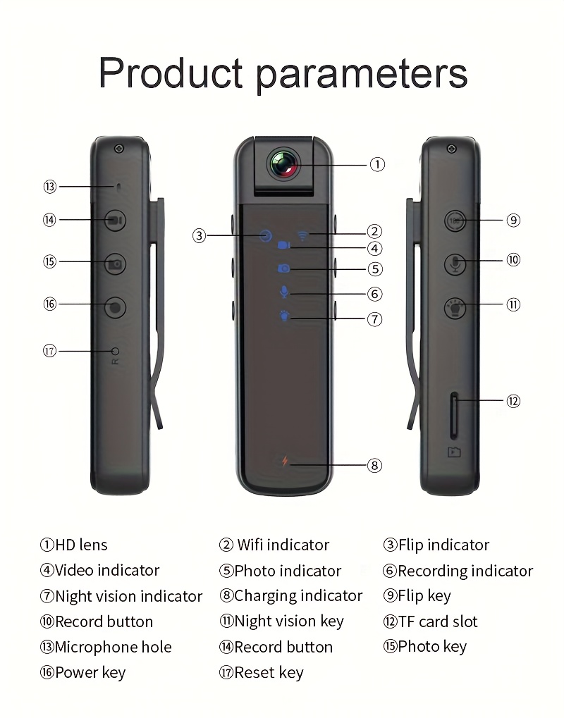1080P Full HD Akciona Kamera sa Noćnim Vidom, Hotspot Wifi, Objektiv koji se Rotira 180°, Nosiva Sportska Kamera, Uređaj za Snimanje na Otvorenom za Bicikl