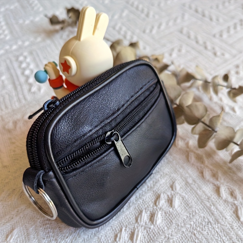 Muški novčanik od prave kože, malog kvadratnog oblika, minimalistički dizajn, novčanik za sitan novac, držač kartica sa patent zatvaračem.