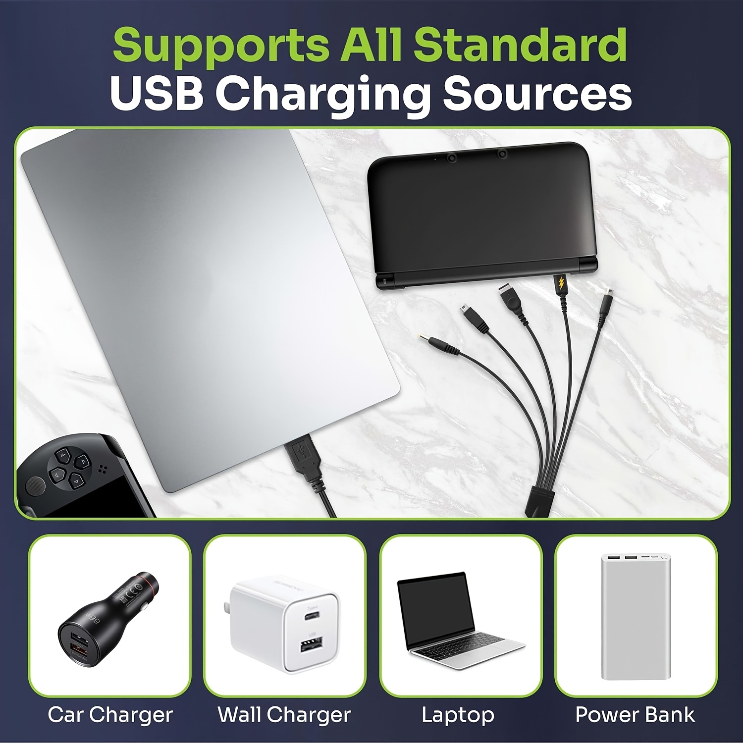 Jedan na Pet USB Punjači Kabl Pogodni za Wii U/Nintendo DS Lite/2DS/3DS/Gameboy Advanced SP/PSP | Kompatibilno sa Svim XL/LL Modelima | Brzi Punjač za Više Uređaja