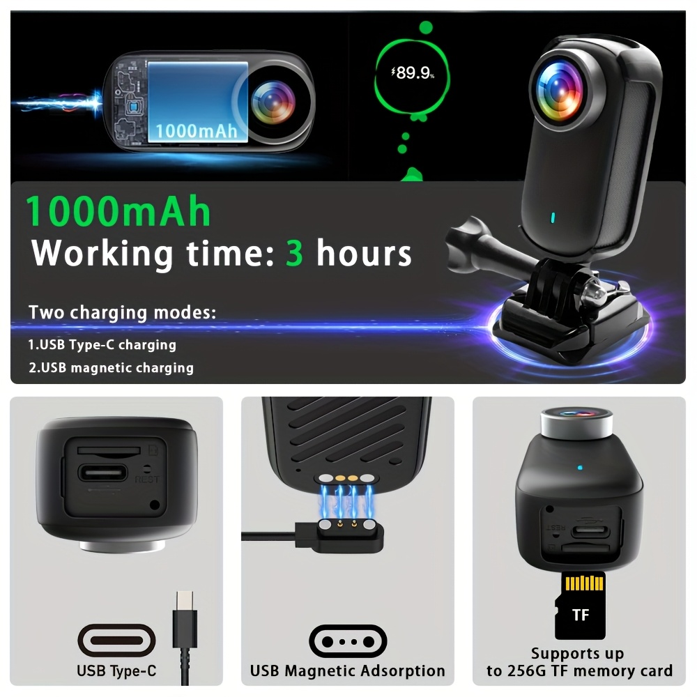 4K Ultra HD Rotirajuća Kamera sa Palcem | Akciona Kamera sa Ocenom | Idealna za Ronjenje, Planinarenje, Biciklizam & Svakodnevnu Upotrebu | Ugrađeni WiFi Hotspot, 210 Minuta Trajanja Baterije, Magnetno & USB Dvostruko Punjenje, Prenosivi Nosivi Rekorder sa Ekranom