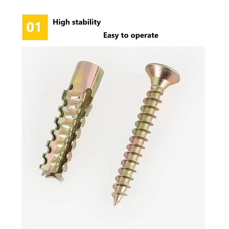 40 komada čeličnih zlatno obloženih cink metalnih nazubljenih ekspanzionih vijaka za gekone, jaka fiksacija i otpornost na potrese, pogodni za nazubljeni dizajn i različite materijale ciglanih zidova: montaža opreme, industrija, dekoracija