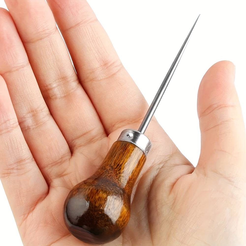 1 komad bukovog drveta i metala - oštri konusni alat sa ergonomskom drškom od 11,51 cm za vezenje kože, šivenje, DIY projekte - izdržljiv ružičasto-otporni precizni probijač sa plastičnom zaštitom vrha, pribor za vezenje kože, profesionalna izrada, čvrsta konstrukcija, kompaktan dizajn, visokokvalitetni materijali, ručno rađeni zanati