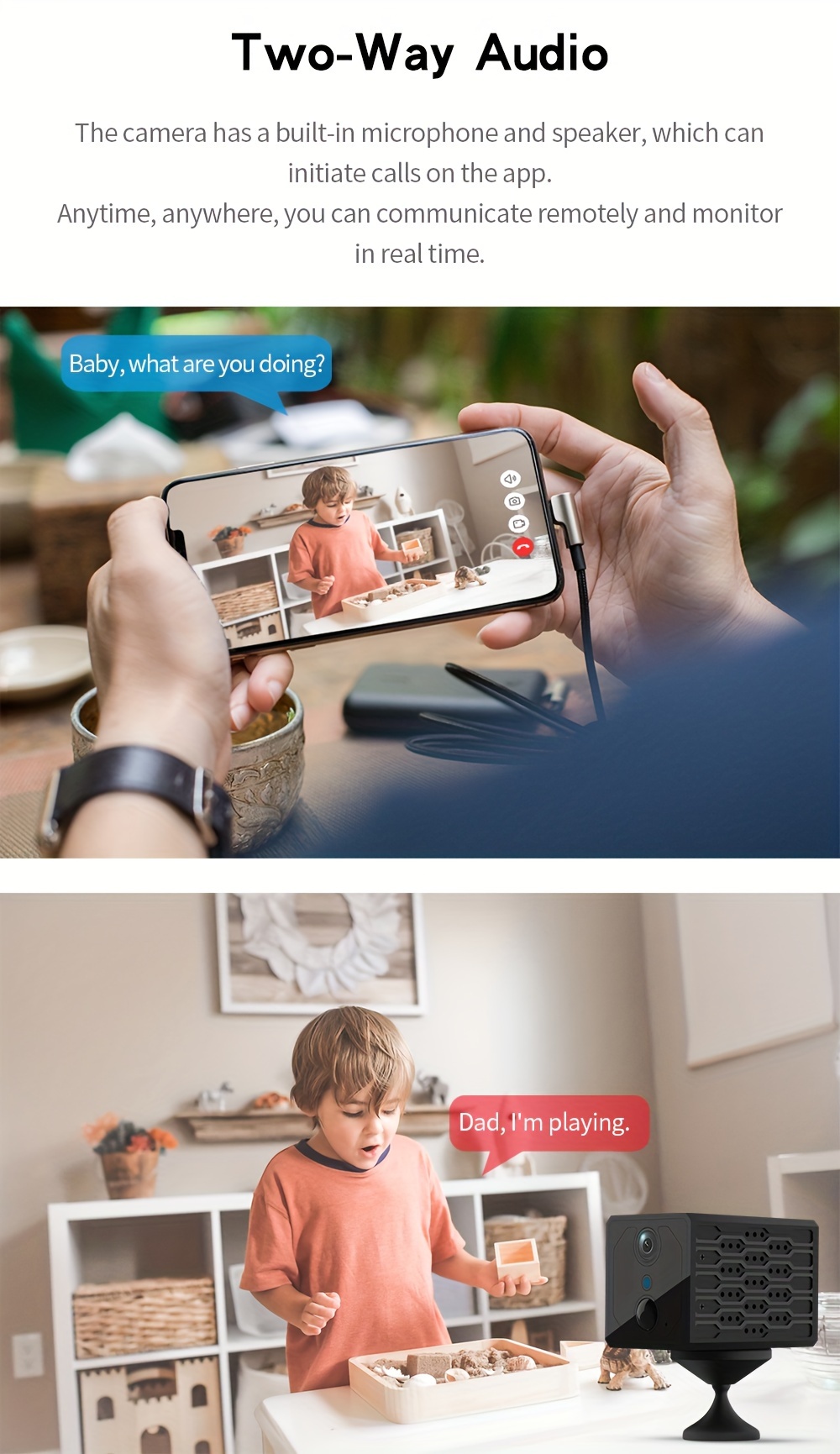 Mini kamera sa baterijom niske potrošnje | Ultra-dugo stanje pripravnosti, WiFi daljinski upravljač, PIR detekcija ljudi, Nadzor visoke definicije, Ugrađena litijumska baterija za 1-90 dana, Daljinski nadzor, Dvosmerni glas, Infracrvena noćna vizija, Detekcija pokreta, Push obaveštenja putem aplikacije
