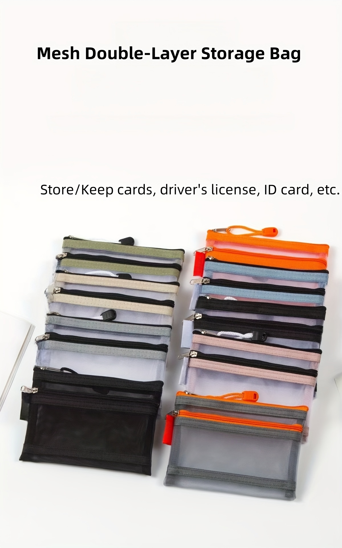 Dvoslojna mrežasta torba za skladištenje, prenosivi držač za vozačku dozvolu, organizator za pasoš i knjižicu o prebivalištu, držač za bankovne kartice sa rajsferšlusom, providni novčanik za kartice