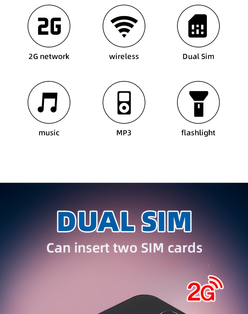 Mini 2G Flip Telefon, Dual SIM Dual Standby, Dostupan u Više Boja. Funkcije uključuju Pozivanje, Muziku, Tekstovanje i Vreme Čekanja od 150 Sati. Ima Funkciju Lampe, Lak je za Nošenje i Pogodan je za Aktivnosti na Otvorenom, Kampovanje.