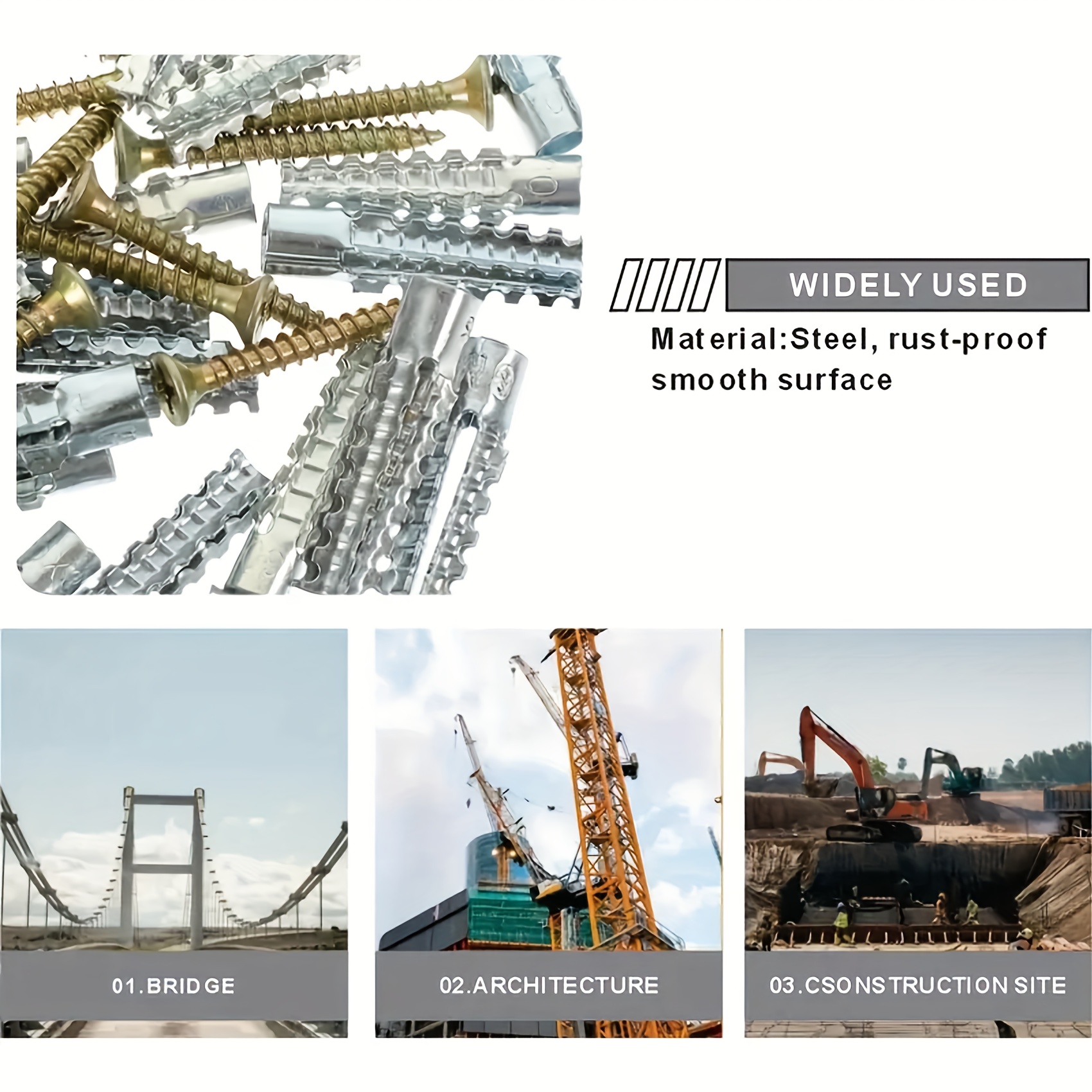 Setovi od 5/50/200 metalnih zupčastih ekspanzionih cevi sa samoreznim šrafovima za bušenje cevi, utikači za betonske zidove, sidra, kompleti vijaka, metalne zupčaste ekspanziono cevi sa samoreznim šrafovima - izdržljivi, visokočvrsti šrafovi, pogodni za betonske zidove