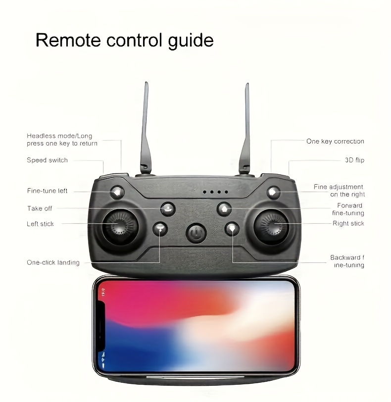 Sklopivi kvadkopter dron E88 opremljen vazdušnom kamerom, WIFI daljinskim upravljačem, USB punjenjem, optičkim pozicioniranjem i održavanjem visine. Ima funkcije jednokliknog poletanja, leta po trajektoriji, 360° okreta i jednokliknog sletanja. Pogodan za korišćenje u zatvorenom i na otvorenom