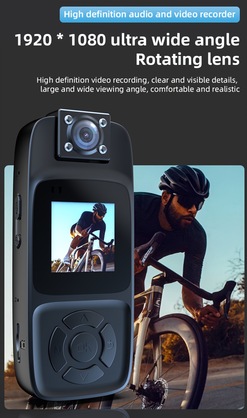 4K nadograđena ultra visokodefinisana sportska kamera, prenosiva kamera, pametna kamera, ljudska telo kamera | bežični WiFi hotspot, 180° rotirajući objektiv, noćno gledanje funkcija, punjiva baterija, prenosivi ekran za outdoor sportove, vožnju bicikla, putovanja i Vlog snimanje, HD video, moderni mali alati | izdržljiv dizajn poklon za praznik (1080P)