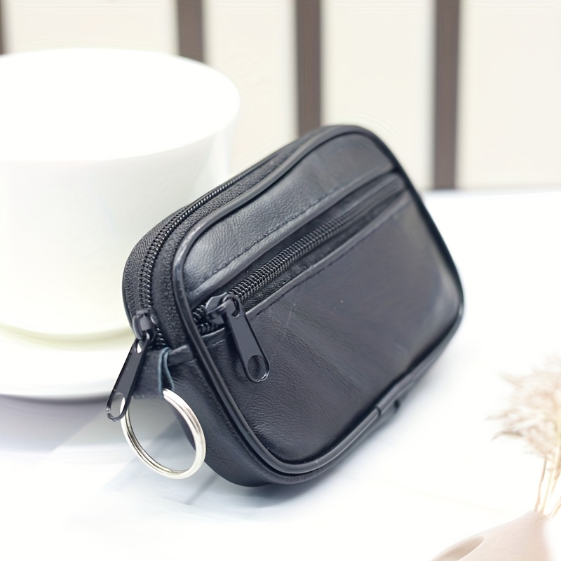 Muški novčanik od prave kože, malog kvadratnog oblika, minimalistički dizajn, novčanik za sitan novac, držač kartica sa patent zatvaračem.