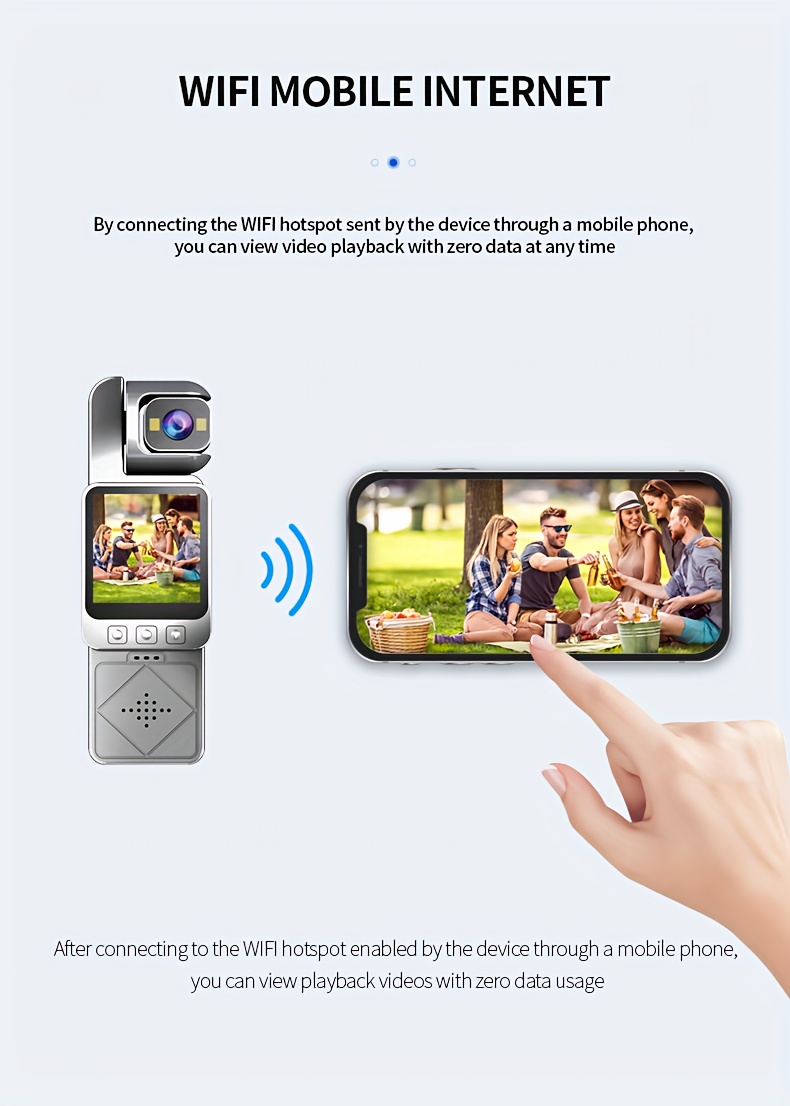 1080P Prenosiva HD Sportska Kamera sa 3.91” Rotirajućim Ekranom, 180° Rotirajućim Objektivom & Ugrađenim WiFi-om - Zadnji Klip / Gadget Nosač, 1000mAh Baterija, -Vibracija, Jednoklik Snimanje za Outdoor Akciju, Vlogovanje, Snimanje Konferencija (1080)