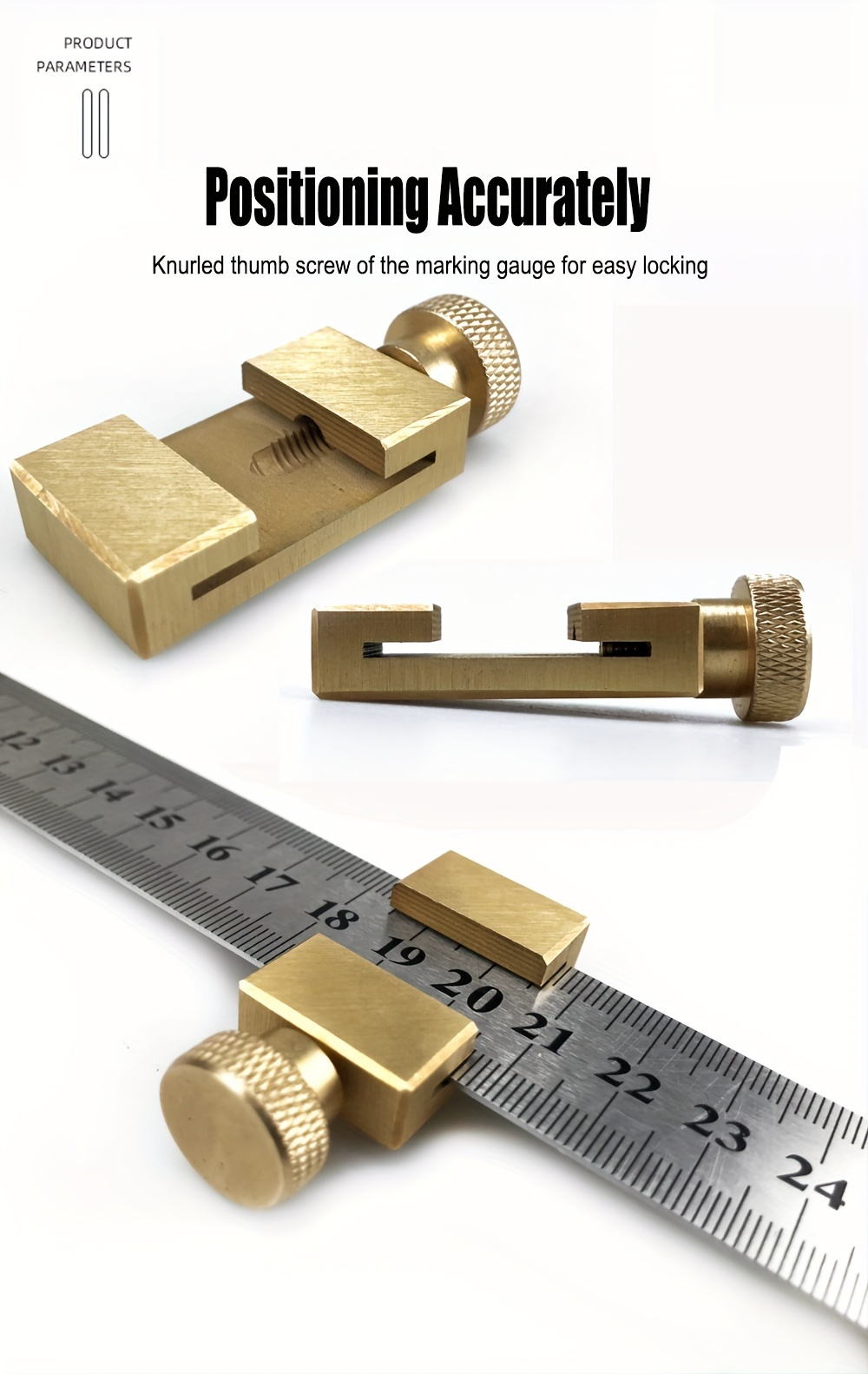 2-pakovanje zlatnih preciznih čeličnih blokova sa teksturiranim držačem - Izdržljiva metalna konstrukcija za obeležavanje i vođenje linija u stolarstvu, bez potrebe za baterijama, alati za označavanje | Polirana površina | Precizno inženjerstvo