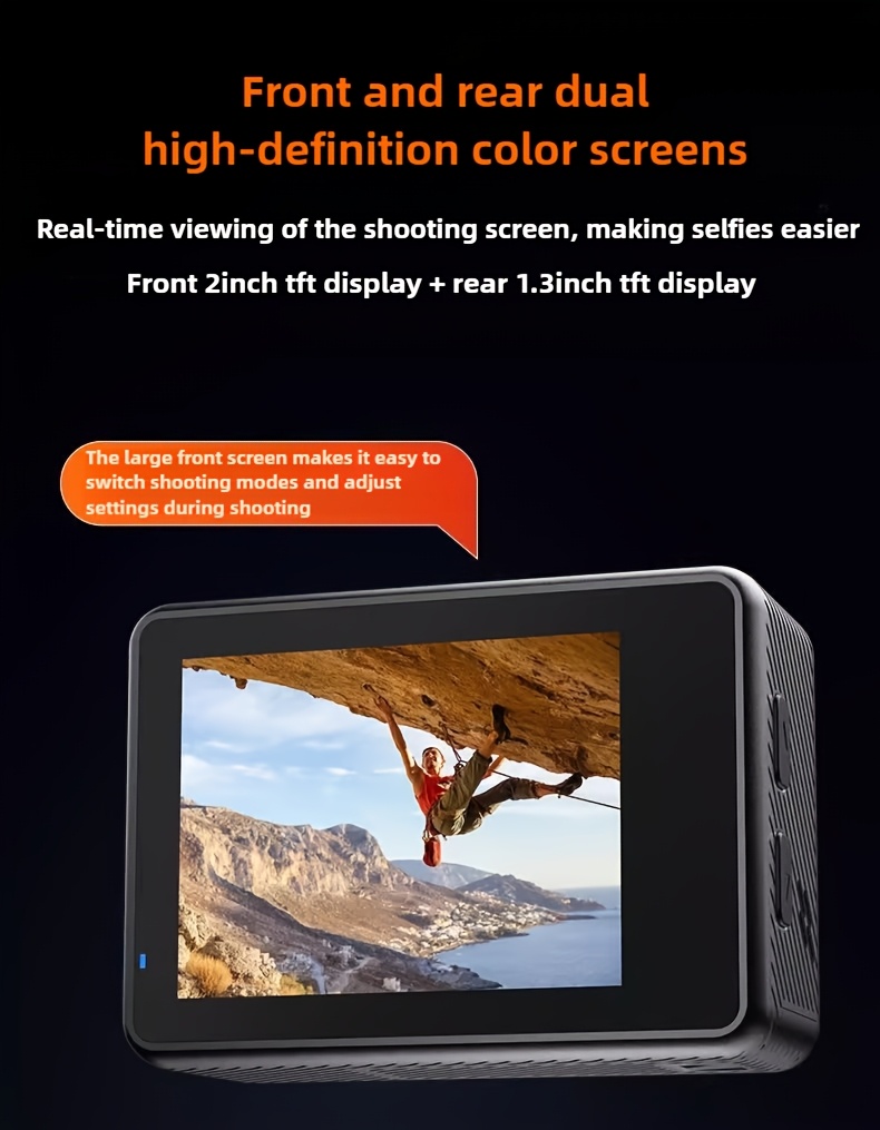 5K 30FPS Sportska Kamera sa EIS Anti-Shake, 2 x 1350mAh Baterije, 15 Dodataka, 30m, WIFI, Rotirajući Ekran Osetljiv na Dodir, Kontrola Aplikacijom za Telefon, Fotografija i Video za Ekstremne Izazove na Otvorenom