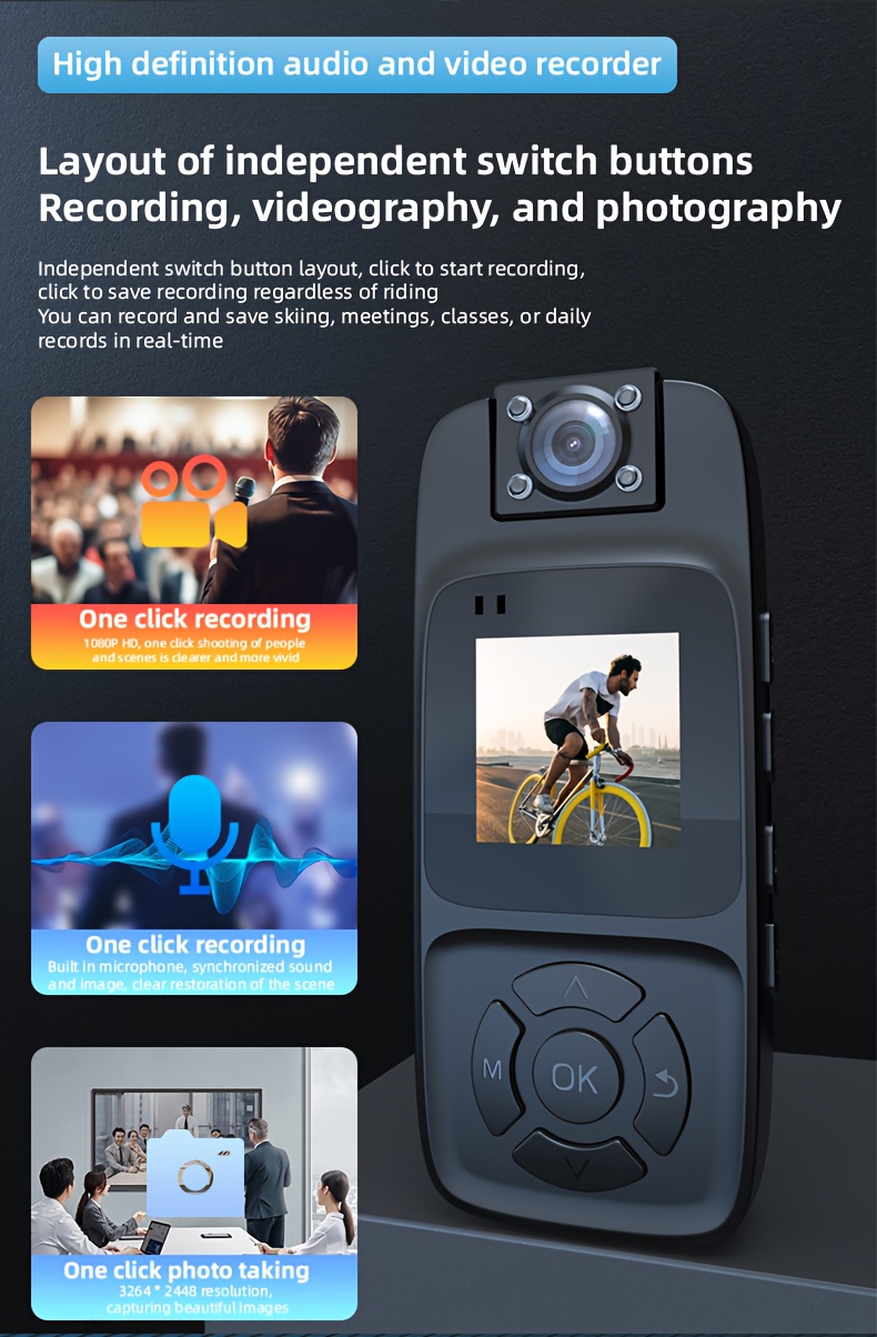 4K nadograđena ultra visokodefinisana sportska kamera, prenosiva kamera, pametna kamera, ljudska telo kamera | bežični WiFi hotspot, 180° rotirajući objektiv, noćno gledanje funkcija, punjiva baterija, prenosivi ekran za outdoor sportove, vožnju bicikla, putovanja i Vlog snimanje, HD video, moderni mali alati | izdržljiv dizajn poklon za praznik (1080P)