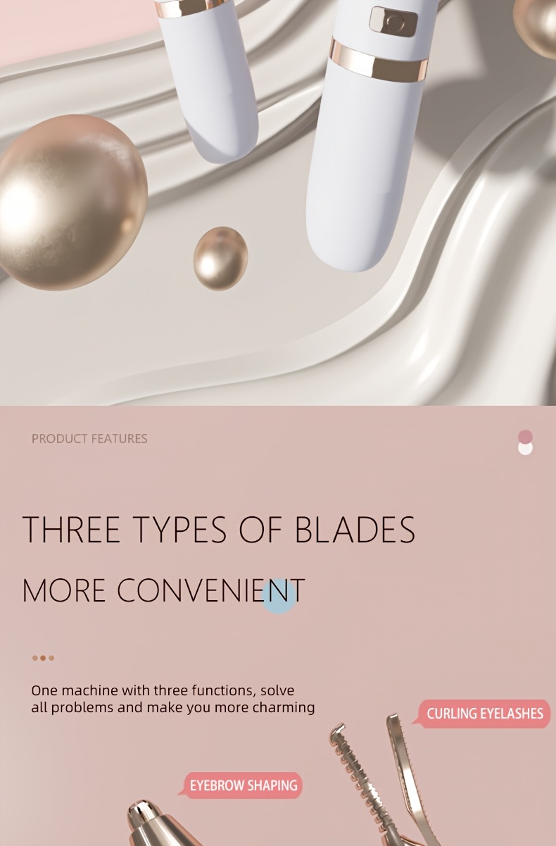 3-u-1 Električni uvijač za trepavice, pinceta i trimer - USB sa brzim podešavanjem temperature, bežično korišćenje, pogodan za uvijač za trepavice, trimer za obrve i trimer za dlačice na licu - Prenosivi kozmetički alat za žene i muškarce, pogodan za putovanja