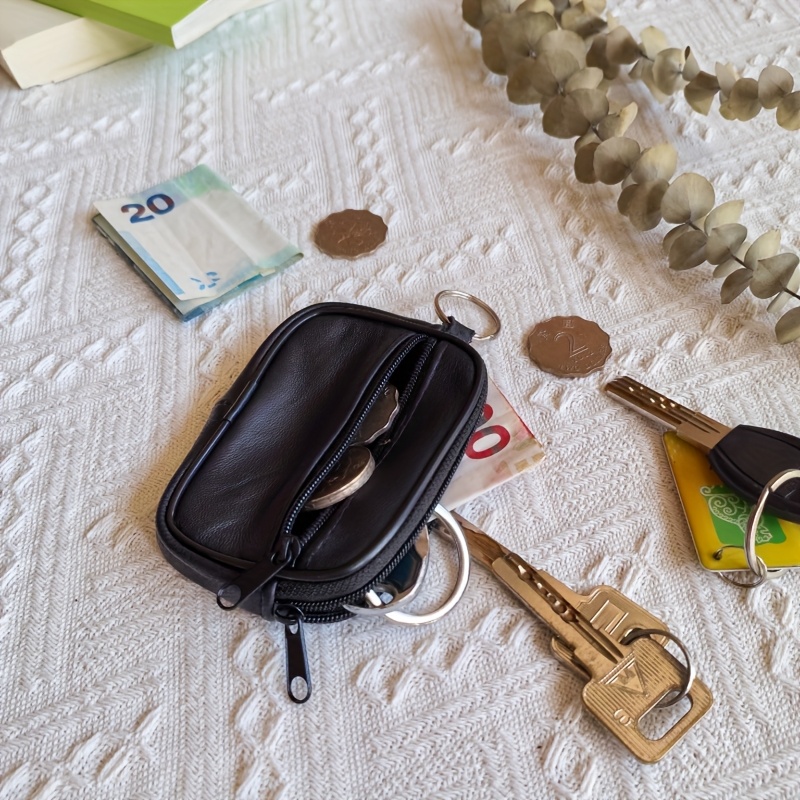 Muški novčanik od prave kože, malog kvadratnog oblika, minimalistički dizajn, novčanik za sitan novac, držač kartica sa patent zatvaračem.