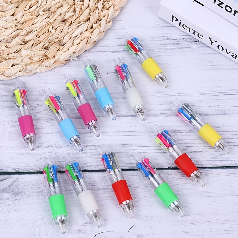 1 kom. Mini hemijska olovka sa četiri boje, 7,8 cm prenosiva višebojna olovka za učenike i kancelarijsku upotrebu, uključuje 4 uobičajene boje za punjenje, nema potrebe za nošenjem više olovaka, lako se menja za beleženje i svakodnevno pisanje, kompaktna i lagana, idealna za učeničke beleške