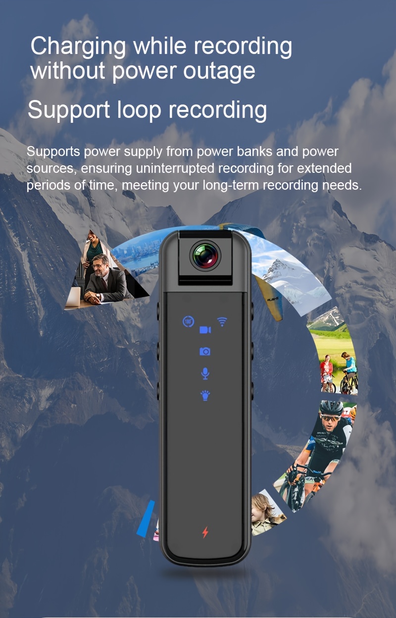 1080P Full HD Akciona Kamera sa Noćnim Vidom, Hotspot Wifi, Objektiv koji se Rotira 180°, Nosiva Sportska Kamera, Uređaj za Snimanje na Otvorenom za Bicikl