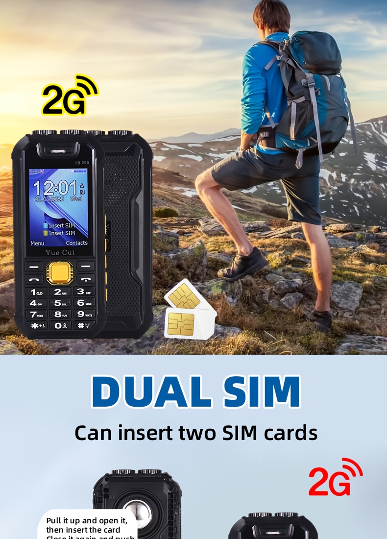 Telefon sa 2G mrežom i ultra-dugim trajanjem baterije, podržava osvetljenje/minijaturni ventilator/punjenje/rezervni telefon, prenosivi mobilni telefon za hitne slučajeve na otvorenom, telefon za kampovanje, dizajn velikog zvučnika, jak zvuk, dug vremenski period mirovanja, pogodan za aktivnosti na otvorenom