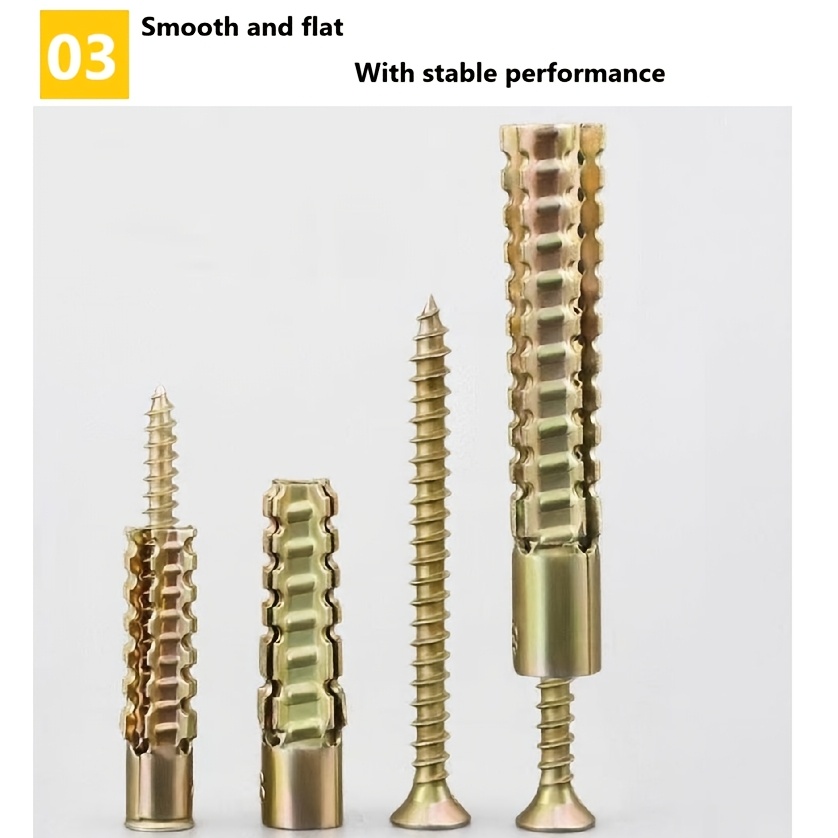 40 komada čeličnih zlatno obloženih cink metalnih nazubljenih ekspanzionih vijaka za gekone, jaka fiksacija i otpornost na potrese, pogodni za nazubljeni dizajn i različite materijale ciglanih zidova: montaža opreme, industrija, dekoracija