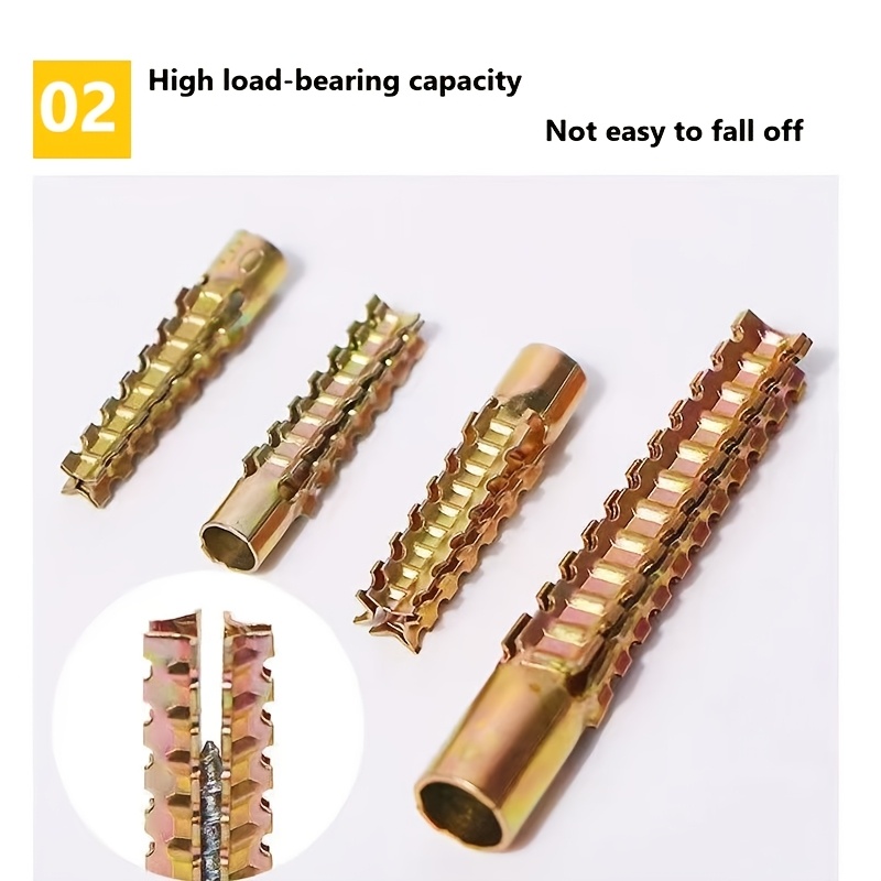 40 komada čeličnih zlatno obloženih cink metalnih nazubljenih ekspanzionih vijaka za gekone, jaka fiksacija i otpornost na potrese, pogodni za nazubljeni dizajn i različite materijale ciglanih zidova: montaža opreme, industrija, dekoracija
