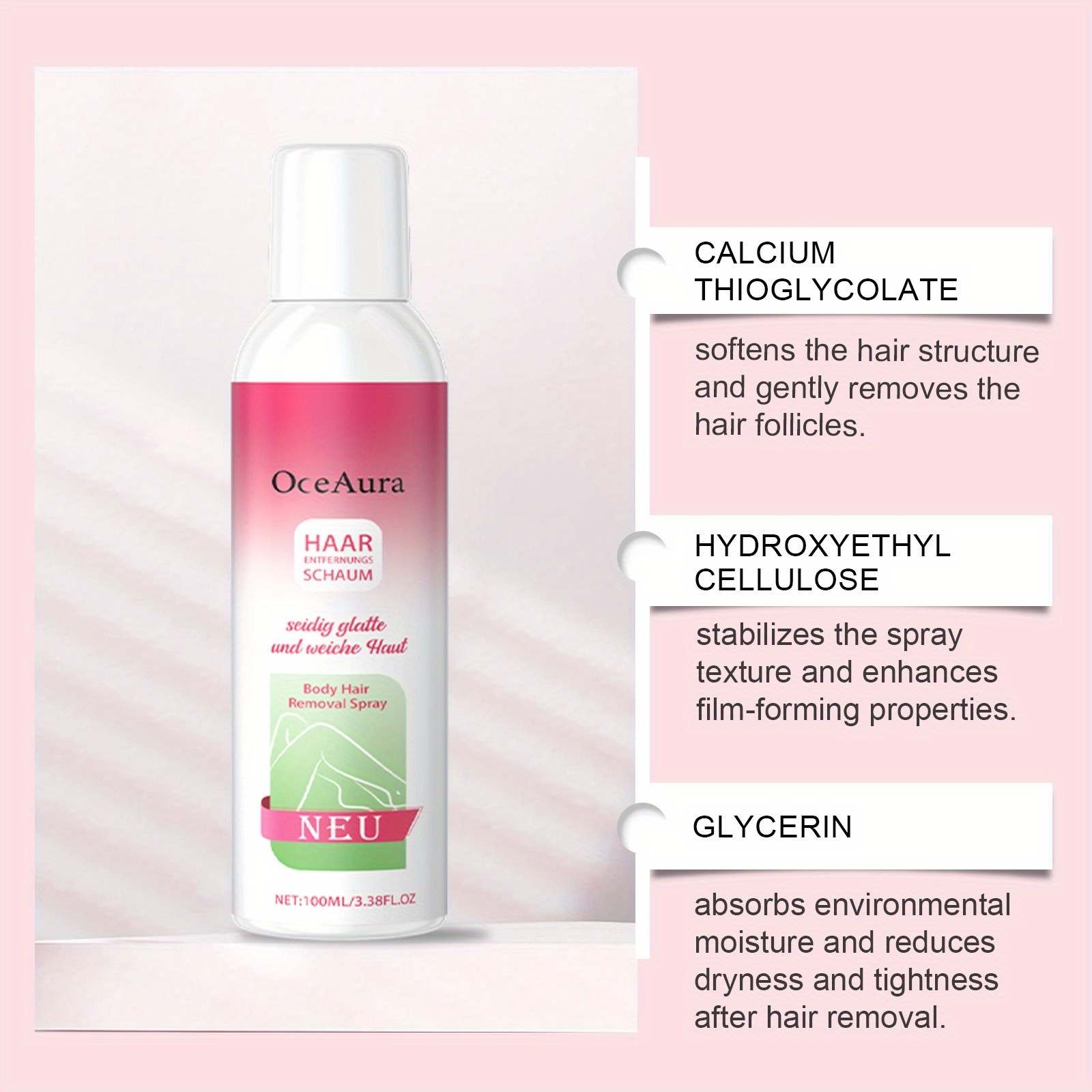 Blagi sprej za uklanjanje dlačica sa tela, lagan i neiritantan, osvežavajući za negu svetlo bež tena, pogodan za sve tipove svetlo bež tena, 100ml