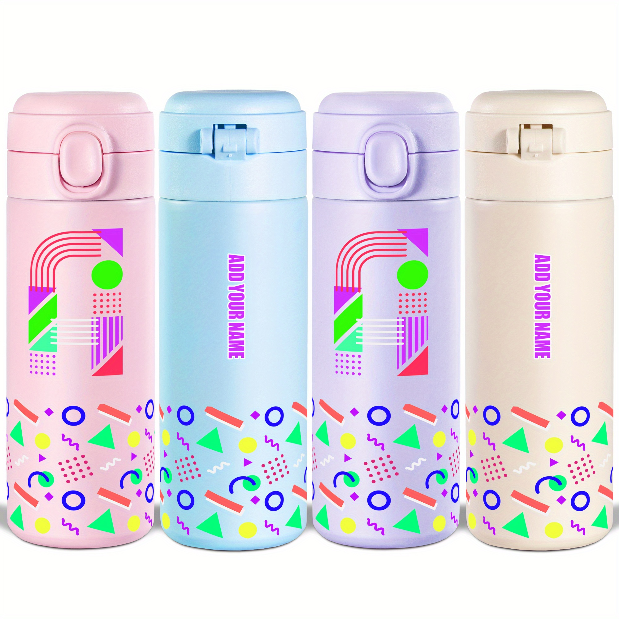 1 kom HSDIOKL lični čaša sa prilagođenim imenom - pastel roza/plava/bež/, dvostrani izolovani čaša, nepropusna poklopac i ručka, velika kapacitet od 14oz za teretanu, putovanje, kancelariju, rođendanski/božićni/dan očeva pokloni - idealno za lične poklone, kancelarijski pribor, geometrijski uzorak, izdržljiva konstrukcija, izolovana boca, entuzijasti za fitnes, voda čaša za plastičnog učitelja, termos, šolja za kafu, termos čaša, Stanly čaša za