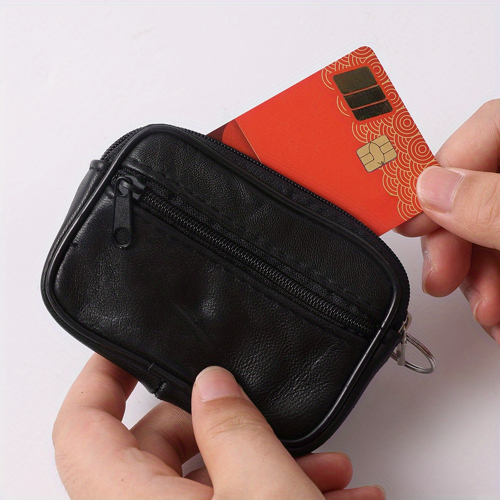 Muški novčanik od prave kože, malog kvadratnog oblika, minimalistički dizajn, novčanik za sitan novac, držač kartica sa patent zatvaračem.