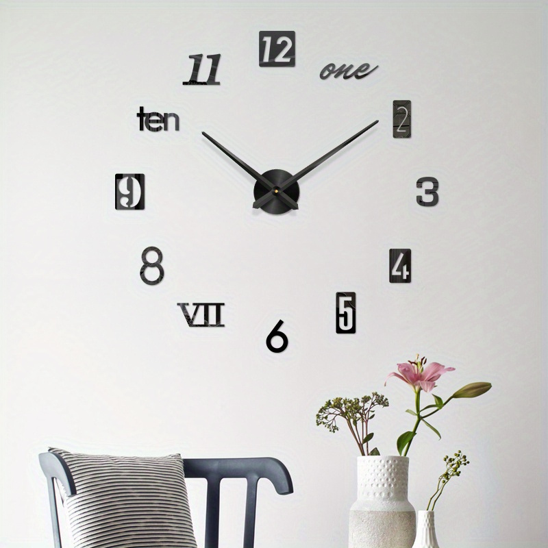 NONZHU Vetrovni Sat za Dnevnu Sobu, Kreativni Samolepljivi Dekorativni Sat Bez Bušenja, Evropski Minimalistički Ukrasni Sat, Tihi Digitalni Zidni Sat sa Nalepnicom, Akrilni Kreativni Sat, Kreativni Sat sa Nalepnicom za Zid za Kućnu Radnu Sobu, Dnevnu Sobu, Spavaću Sobu