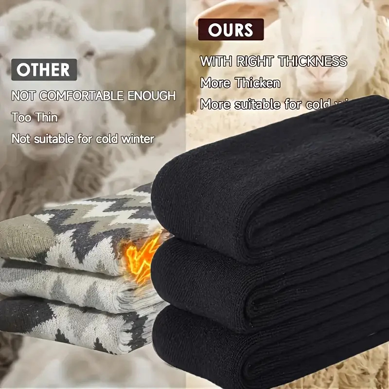 3 para uniseks debelih zimskih toplih čarapa - otporne na hladnoću, prozračne, crne, pogodne za skijanje, planinarenje, trčanje i aktivnosti na otvorenom, ručno pranje ili hemijsko čišćenje, zimska sportska oprema | Čarape u jednoj boji | Pletena tekstura