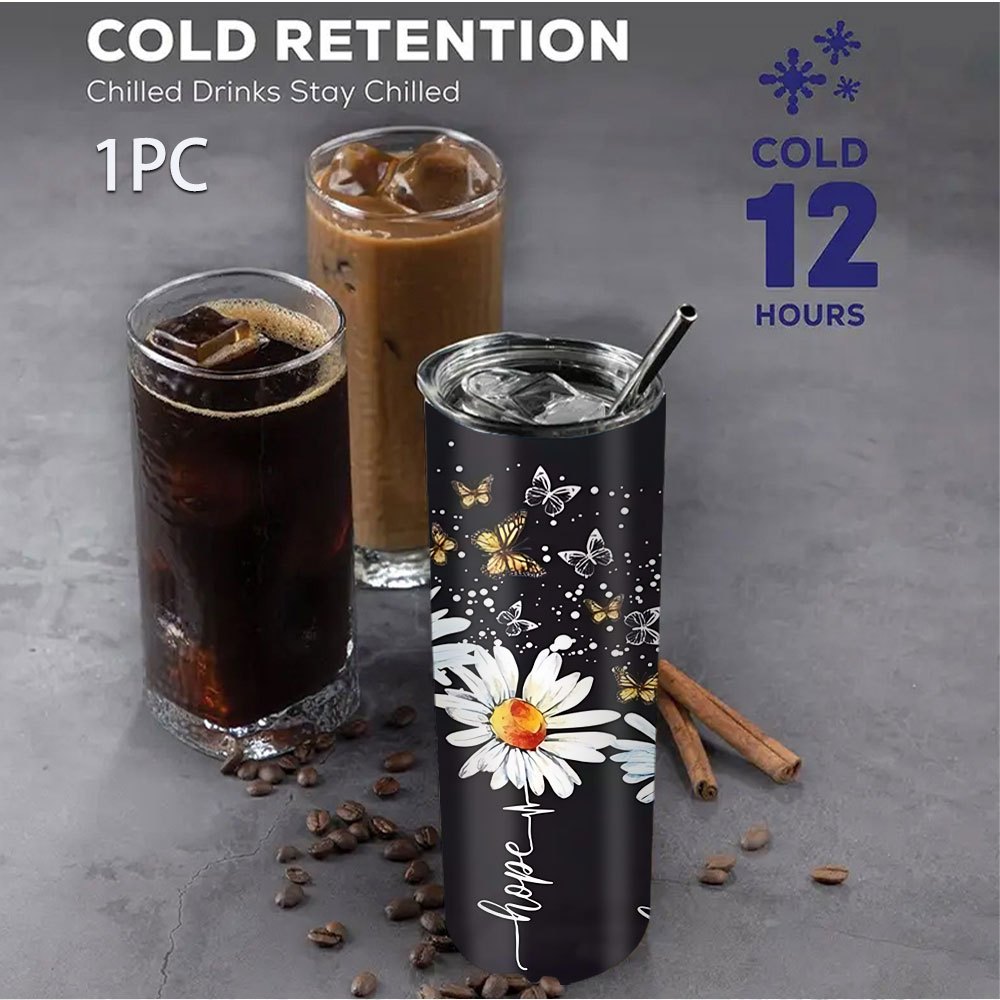 1 kom 20oz čaša od nerđajućeg čelika sa verom, nade, ljubavlju i printom leptira - dvostruko zidno vakuumsko izolovano, višekratno, samo ručno pranje - idealan poklon za aktivnosti na otvorenom, kampovanje, praznične zabave, diplomiranje, porodice i prijatelje, rođendan, kamperske potrepštine | Inspirativni dizajn | Izdržljivo posuđe, velika termalna čaša, lepa čaša za vreme, šarena narančasta čaša, zeleno obojena čaša, vakuumsko čaša, šolja za putovanje sa kafom, vakuumsko čaša, Stanly čaša za