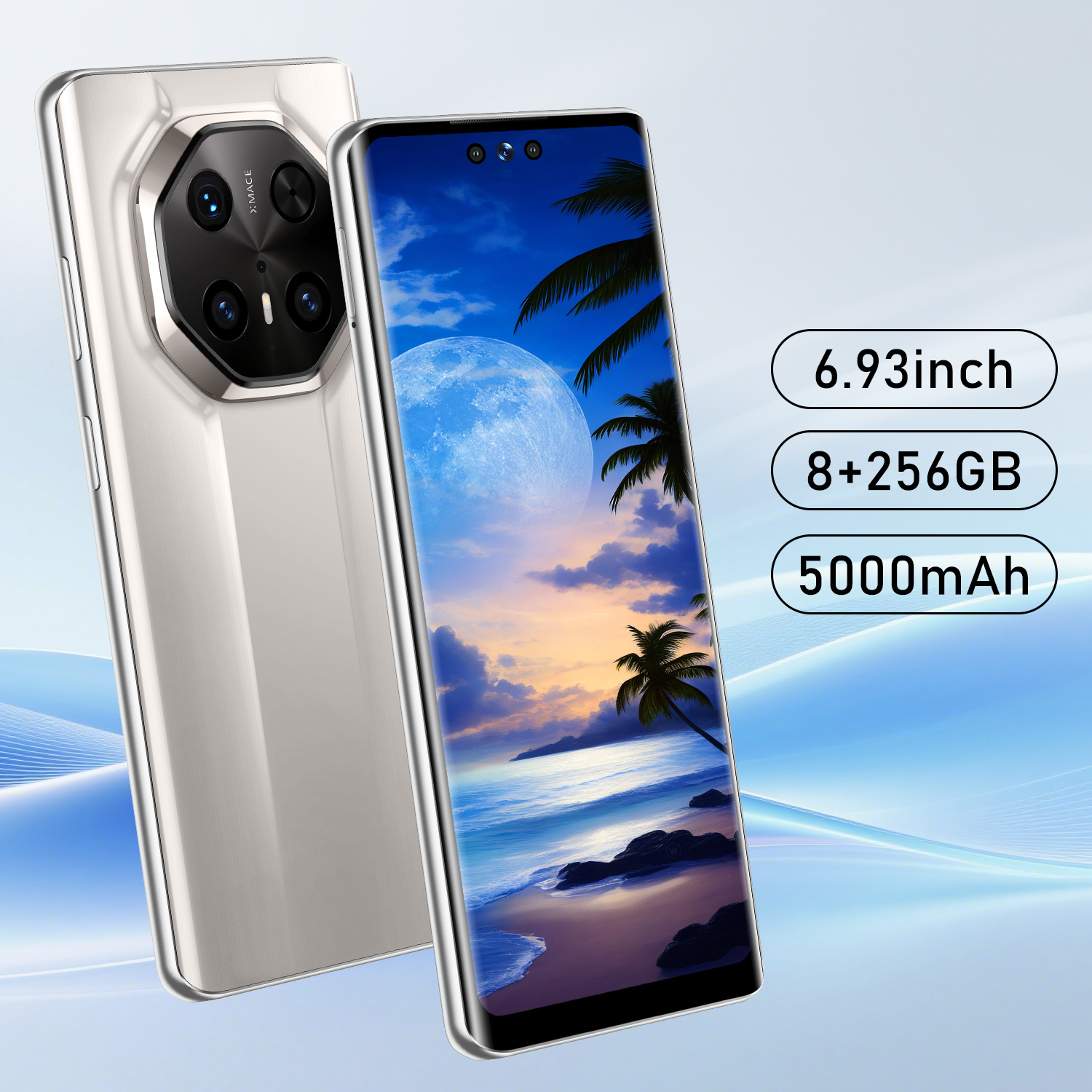 Novi otključani Android pametni telefon, opremljen sa 8GB RAM-a + 256GB memorije, 6.93-inčni HD ekran na dodir, 16MP+50MP prednja i zadnja HD kamera, Android 12 sistem, GPS pozicioniranje, moderan i kul dizajn, trendi moda, studentski telefon, poslovni telefon, idealan poklon za praznike i rođendane