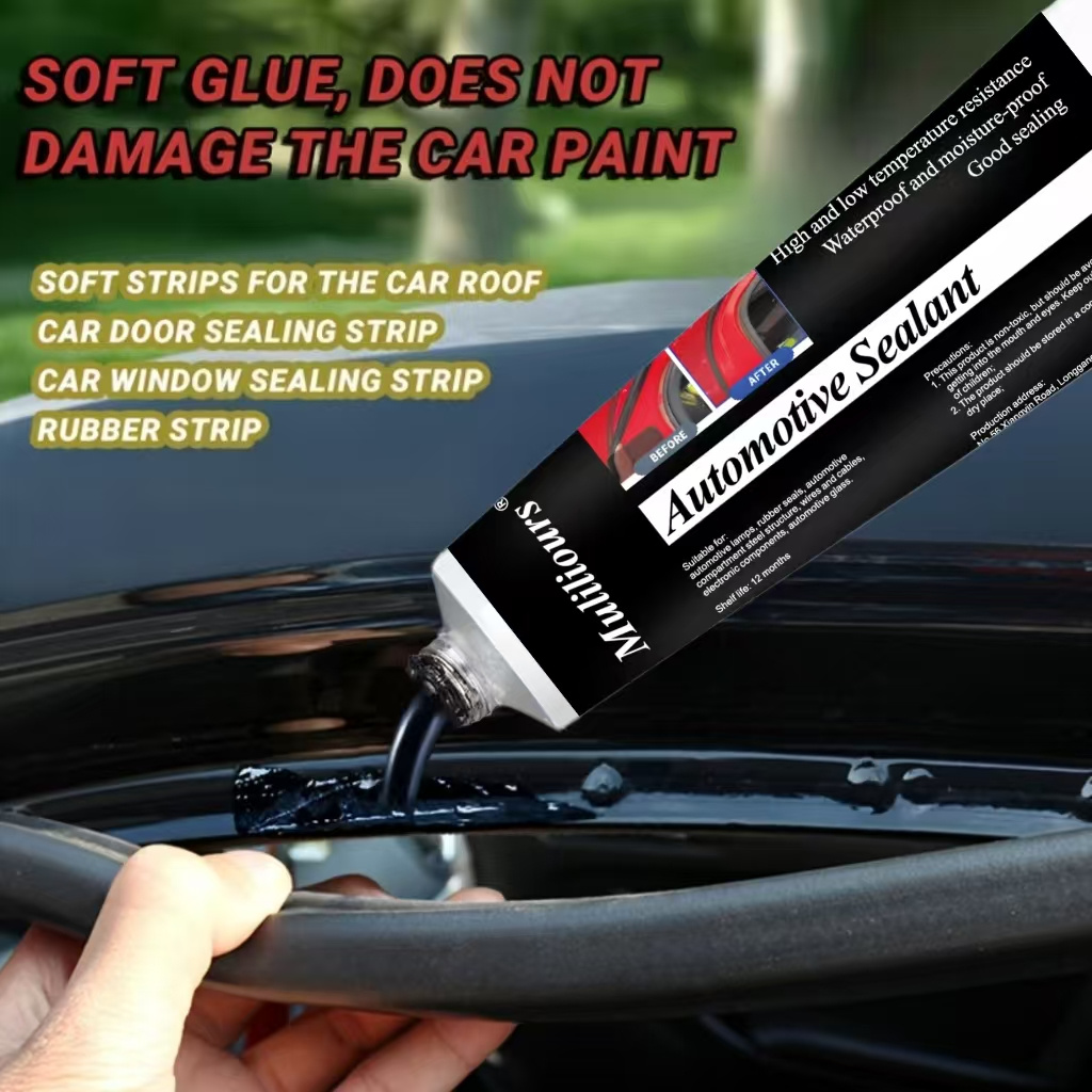 Automobilski lepak za brtvljenje, crni lepak za vremenske trake i brtve - vodootporan za prozore automobila, vetrobrane, vrata, krovne cevi i metal/plastiku/gumu - lako nanošenje, izdržljiv i otporan na visoke temperature, zaštita automobilskih izolacionih žica
