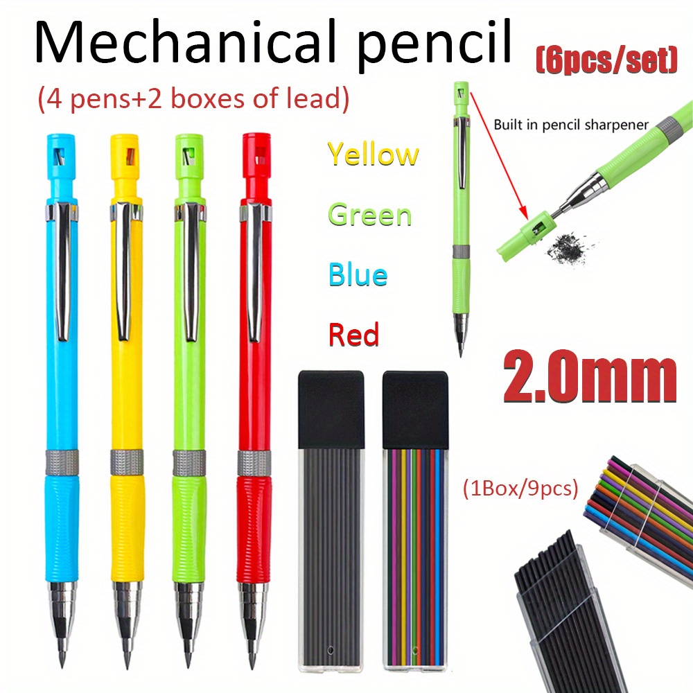 6-delni set novih mehaničkih automatskih olovaka u boji makarona 2.0, sa zamenskim grafitnim jezgrom 2B i šiljkom na kraju za umetničko crtanje, pisanje u kancelariji, kancelarijske potrepštine (4 olovke + 2 kutije mina)