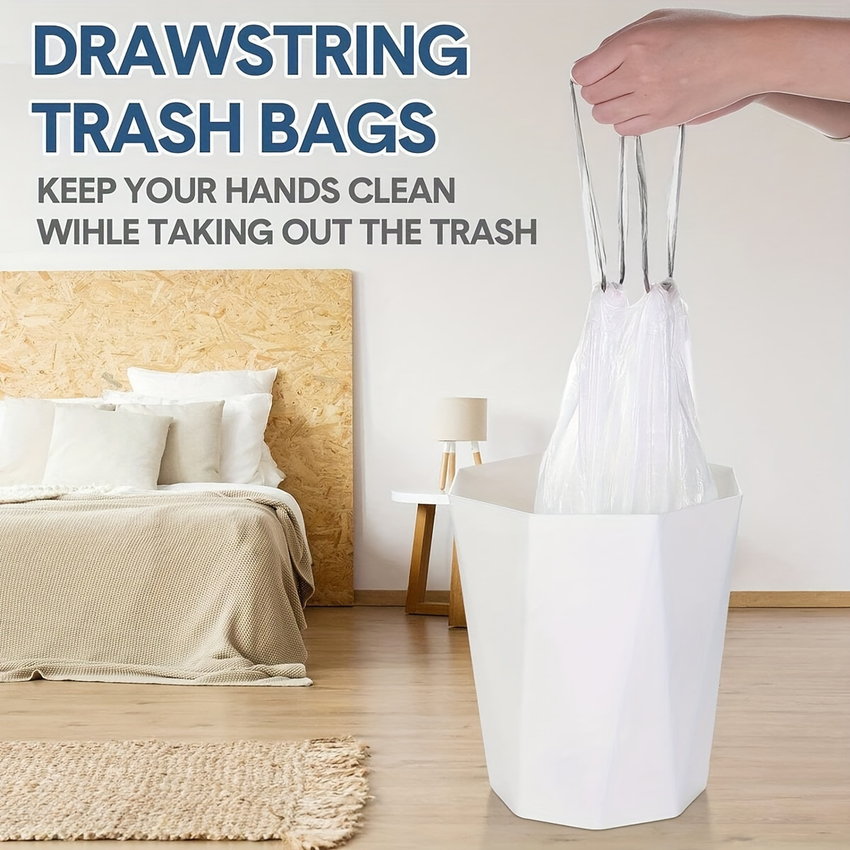 500 komada / 5 rolni debelih, velikih prenosivih kesa za smeće sa učkurom, bele podloge za kuhinjske i kupatilske kante za otpatke, pogodne za kante za smeće od 15,14 litara u kućama, kancelarijama, spavaćim sobama i trpezarijama, jednokratne kese za smeće