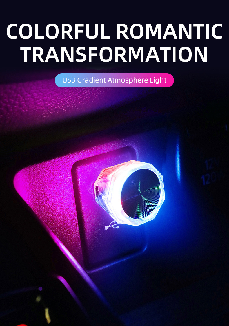 Mini USB LED Atmosferska Svetiljka za Auto, Dekorativna Svetiljka za Enterijer, Prenosiva Svetiljka za Auto, PC, Računar, Plug and Play, Super Svetla za Auto, Žurke, Sobe